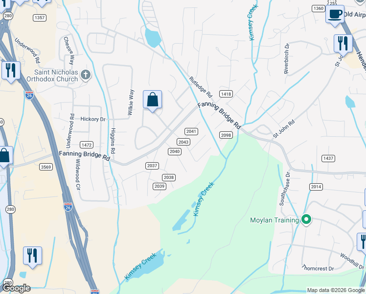 map of restaurants, bars, coffee shops, grocery stores, and more near 122 County Road 2043 in Fletcher