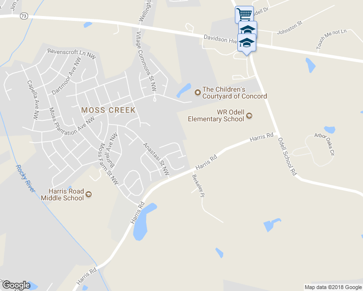 map of restaurants, bars, coffee shops, grocery stores, and more near 1288 Emory Ln NW in Concord