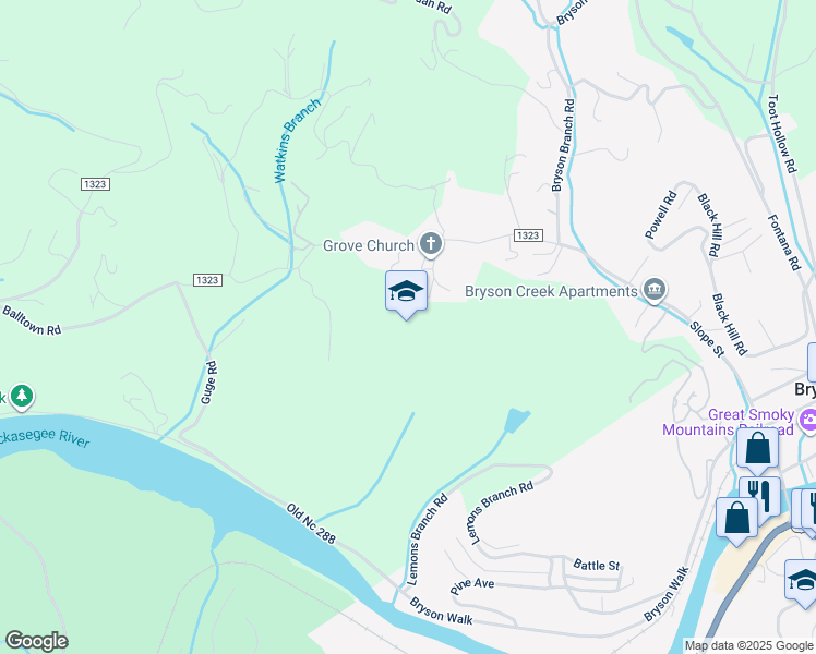 map of restaurants, bars, coffee shops, grocery stores, and more near in Swain County