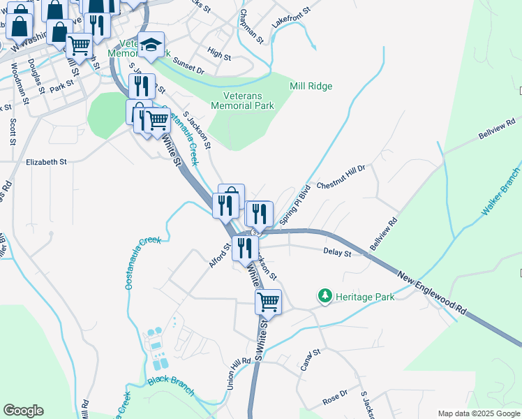 map of restaurants, bars, coffee shops, grocery stores, and more near 100 New Englewood Road in Athens