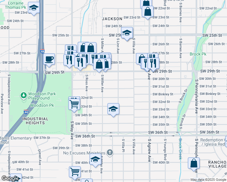 map of restaurants, bars, coffee shops, grocery stores, and more near 2616 Southwest 31st Street in Oklahoma City