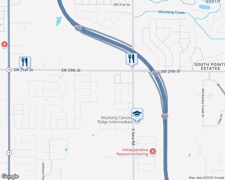 map of restaurants, bars, coffee shops, grocery stores, and more near 3201 Sahoma Trail in Yukon