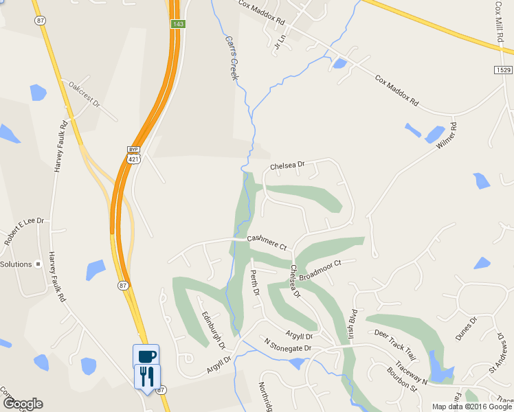 map of restaurants, bars, coffee shops, grocery stores, and more near 636 Angus Court in Sanford