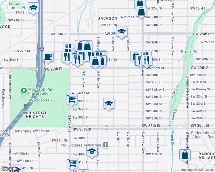 map of restaurants, bars, coffee shops, grocery stores, and more near 2616 Southwest 31st Street in Oklahoma City