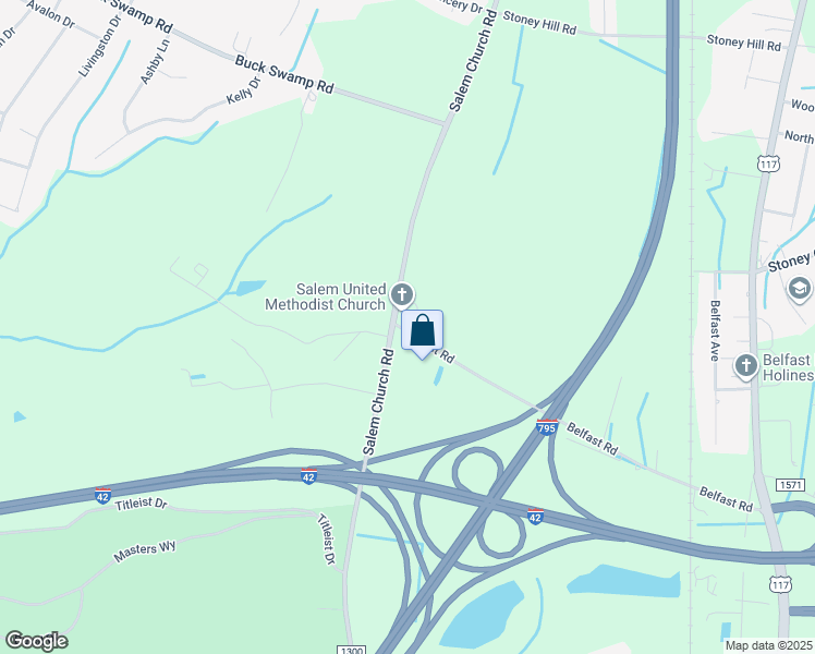 map of restaurants, bars, coffee shops, grocery stores, and more near 2706 Salem Church Road in Goldsboro