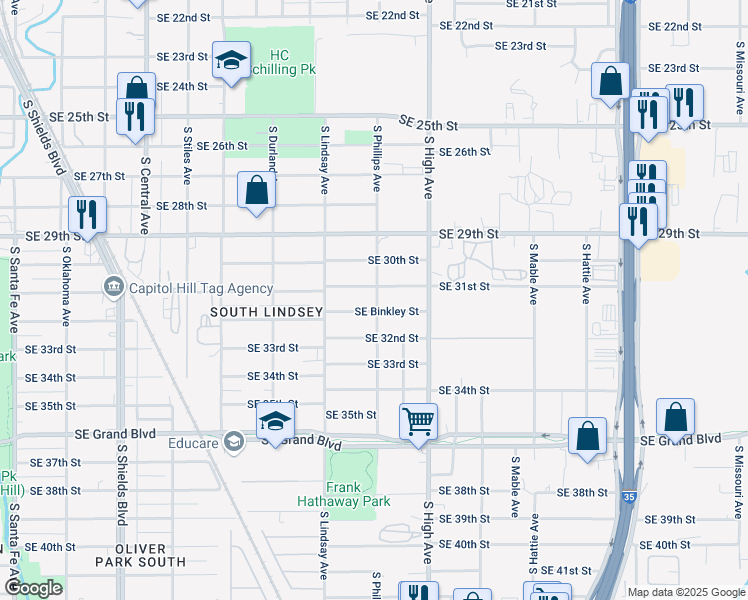 map of restaurants, bars, coffee shops, grocery stores, and more near 7471/2 Southeast Binkley Street in Oklahoma City