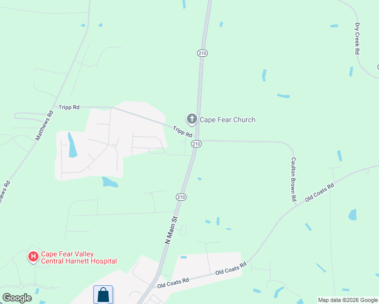 map of restaurants, bars, coffee shops, grocery stores, and more near 24 Gregory Village Drive in Lillington