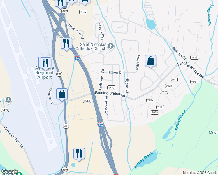 map of restaurants, bars, coffee shops, grocery stores, and more near 2 Norman Road in Fletcher