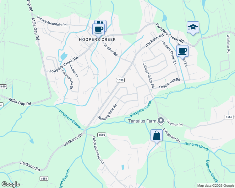 map of restaurants, bars, coffee shops, grocery stores, and more near 32 North Sunberry Trail in Fletcher