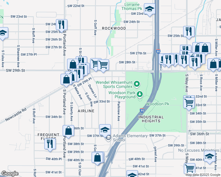 map of restaurants, bars, coffee shops, grocery stores, and more near 3213 Woodward Avenue in Oklahoma City