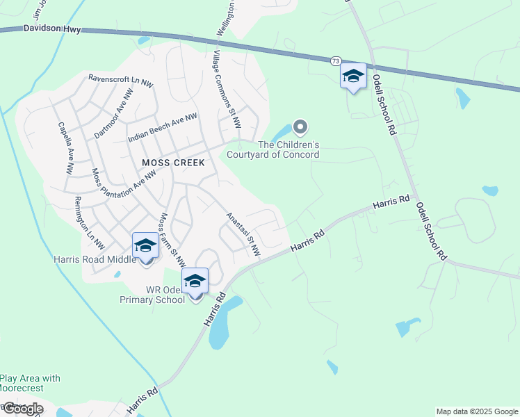 map of restaurants, bars, coffee shops, grocery stores, and more near 1312 Emory Lane Northwest in Concord