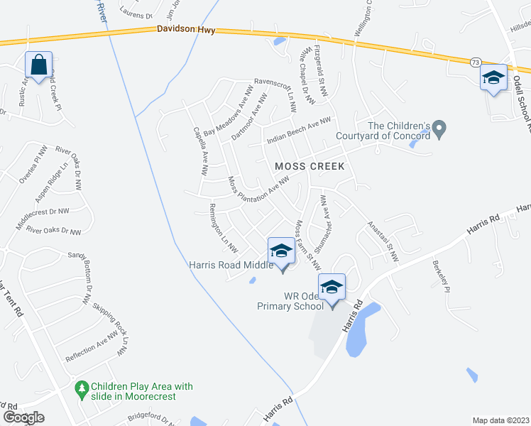 map of restaurants, bars, coffee shops, grocery stores, and more near 1434 Laraway Court Northwest in Concord
