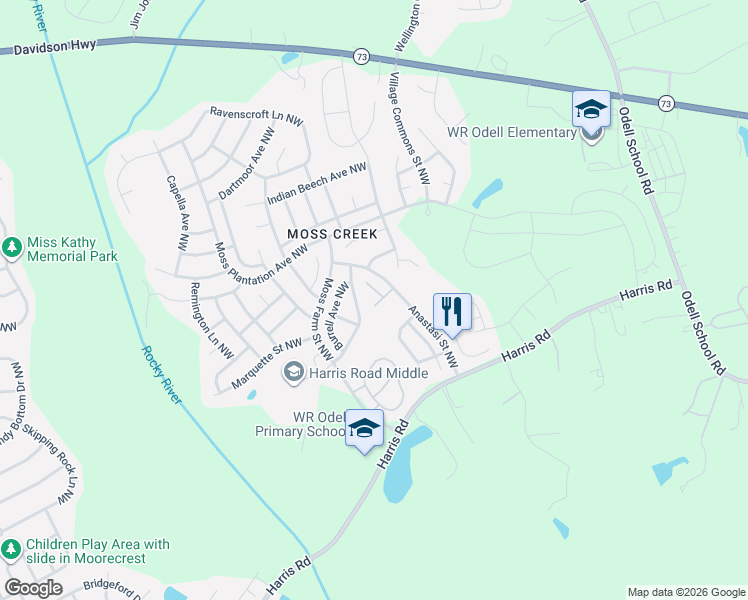 map of restaurants, bars, coffee shops, grocery stores, and more near 9423 McLaren Court Northwest in Concord