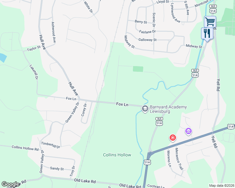 map of restaurants, bars, coffee shops, grocery stores, and more near 925 Barron Road in Lewisburg