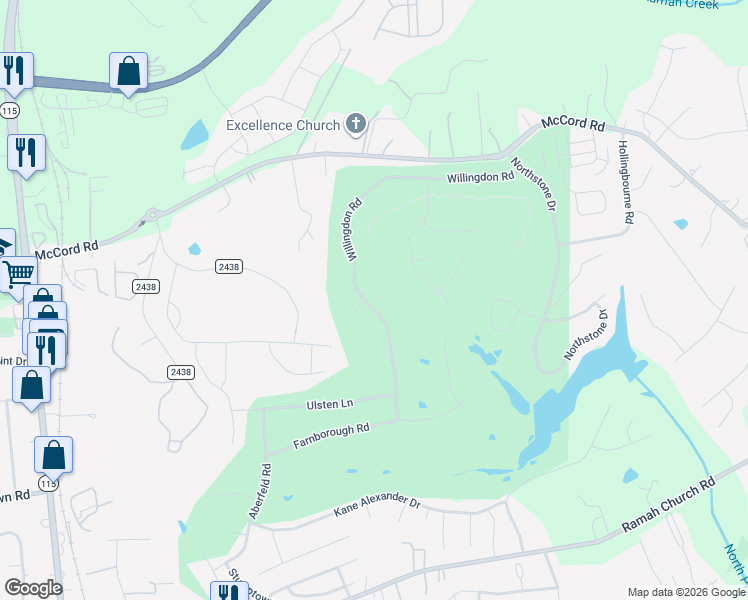 map of restaurants, bars, coffee shops, grocery stores, and more near 12138 Willingdon Road in Huntersville