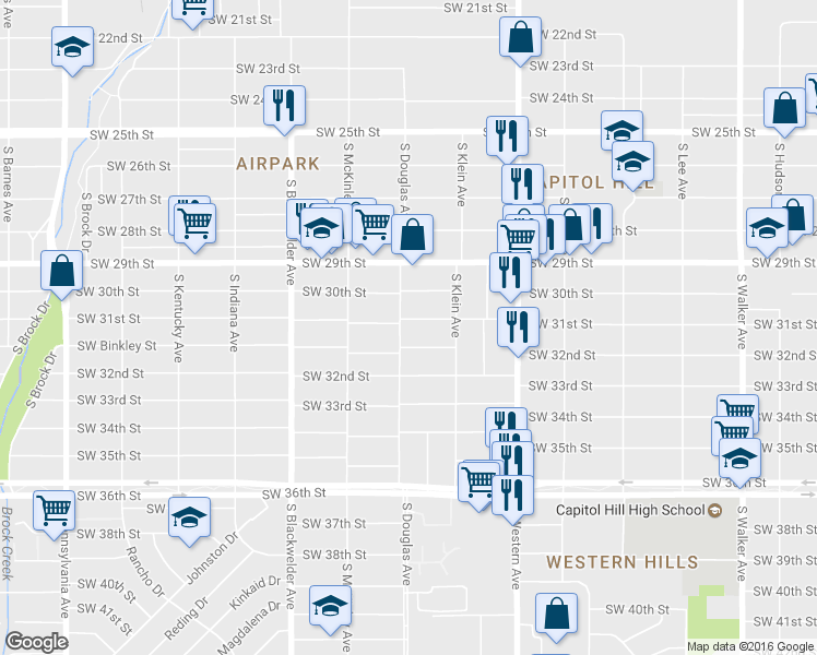 map of restaurants, bars, coffee shops, grocery stores, and more near 1040 Southwest 31st Street in Oklahoma City