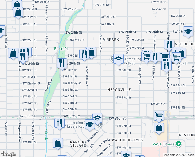 map of restaurants, bars, coffee shops, grocery stores, and more near 1409 Southwest Binkley Street in Oklahoma City