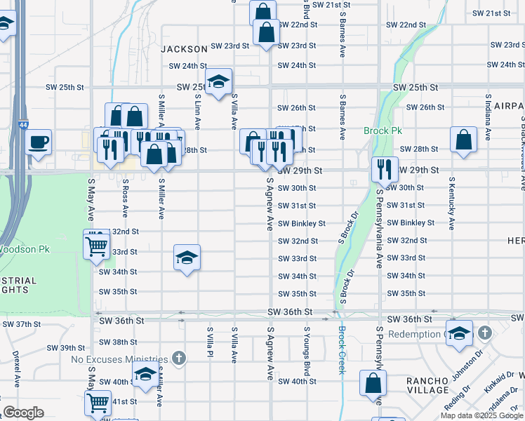 map of restaurants, bars, coffee shops, grocery stores, and more near 2416 Southwest 31st Street in Oklahoma City