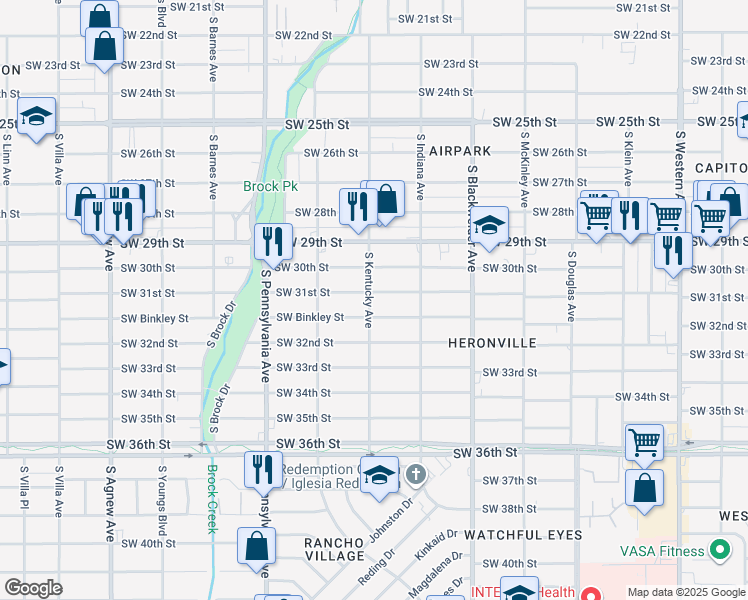 map of restaurants, bars, coffee shops, grocery stores, and more near 3208 South Kentucky Avenue in Oklahoma City