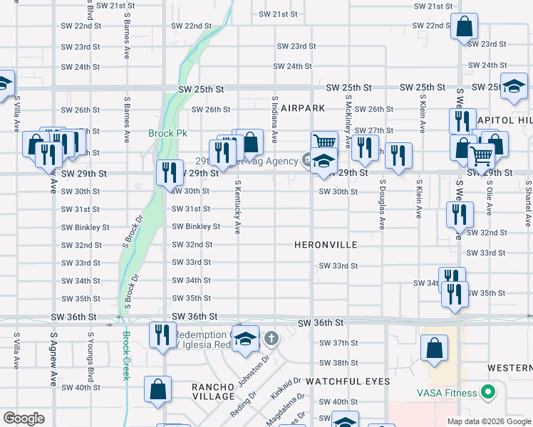 map of restaurants, bars, coffee shops, grocery stores, and more near 1409 Southwest Binkley Street in Oklahoma City