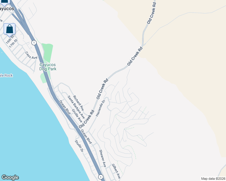 map of restaurants, bars, coffee shops, grocery stores, and more near Ramona Avenue in Cayucos