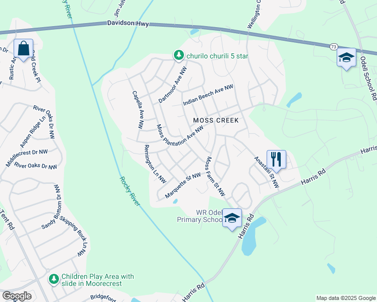map of restaurants, bars, coffee shops, grocery stores, and more near 1439 Napa Street Northwest in Concord