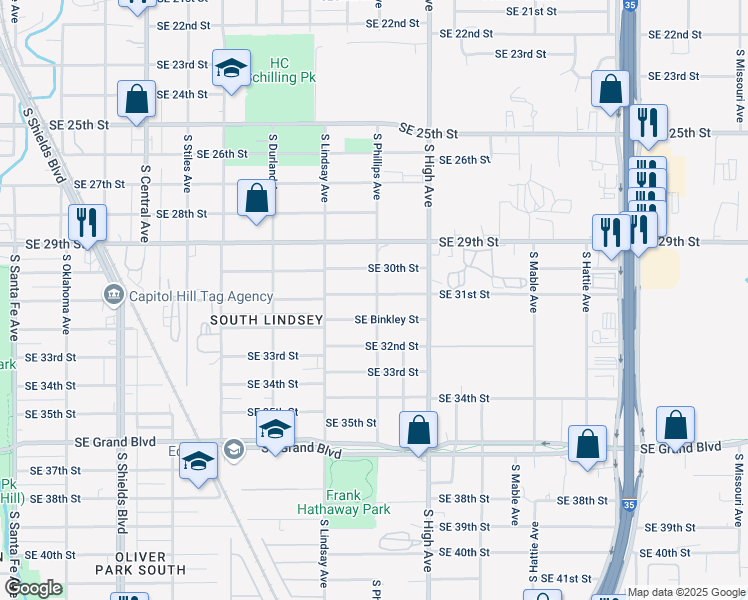 map of restaurants, bars, coffee shops, grocery stores, and more near 7471/2 Southeast Binkley Street in Oklahoma City