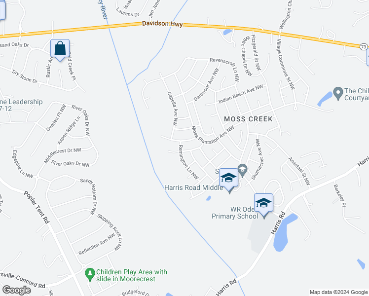 map of restaurants, bars, coffee shops, grocery stores, and more near 1461 Astoria Lane Northwest in Concord