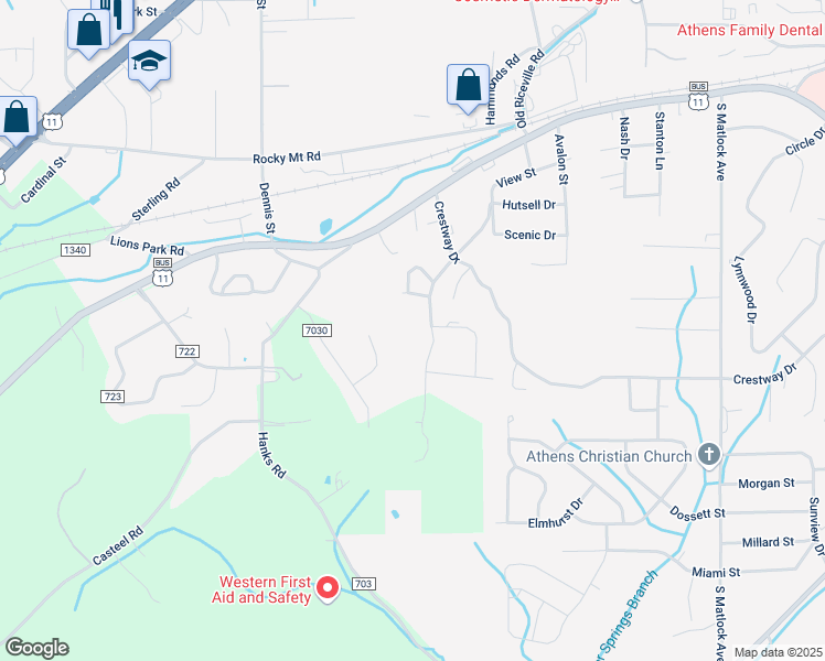 map of restaurants, bars, coffee shops, grocery stores, and more near 502 Hillandale Drive in Athens