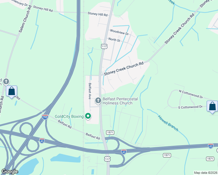 map of restaurants, bars, coffee shops, grocery stores, and more near 109 Northview Drive in Goldsboro