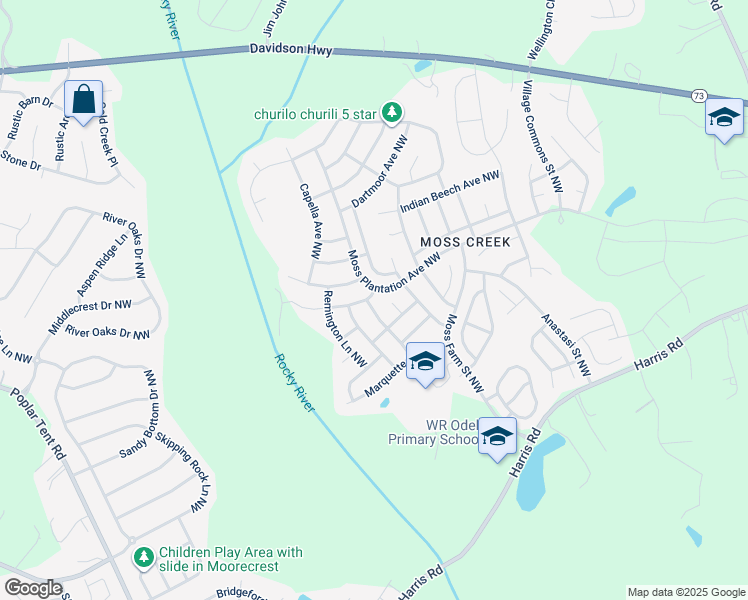 map of restaurants, bars, coffee shops, grocery stores, and more near 1478 Prestbury Road Northwest in Concord