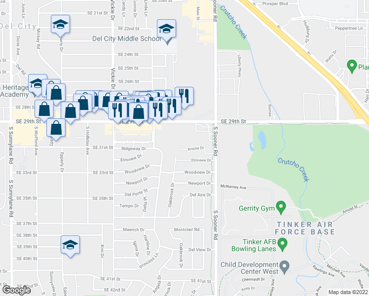 map of restaurants, bars, coffee shops, grocery stores, and more near 4809 Kristie Drive in Oklahoma City