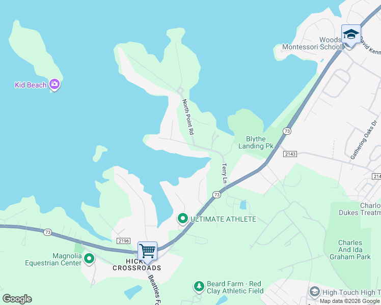 map of restaurants, bars, coffee shops, grocery stores, and more near 16301 Terry Ln in Huntersville