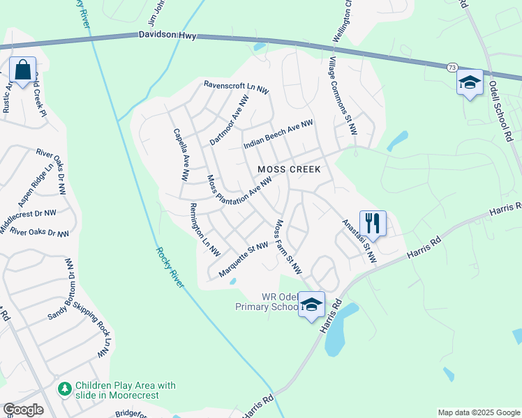 map of restaurants, bars, coffee shops, grocery stores, and more near 1419 Napa Street Northwest in Concord