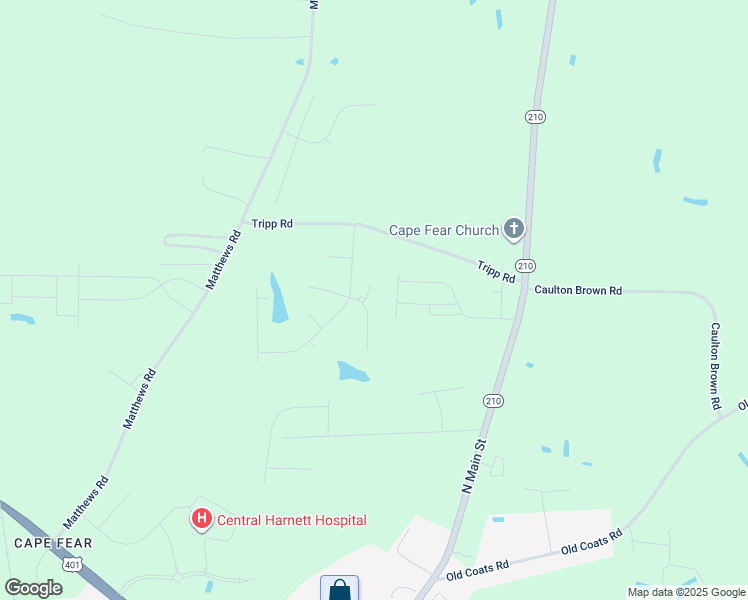 map of restaurants, bars, coffee shops, grocery stores, and more near 24 Muscadine Court in Lillington