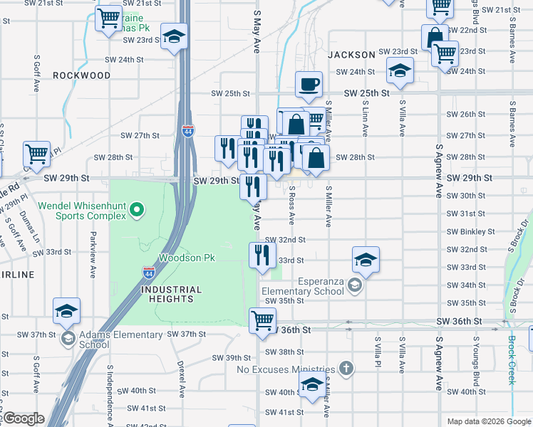 map of restaurants, bars, coffee shops, grocery stores, and more near 2820 Southwest 31st Street in Oklahoma City