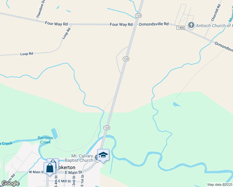 map of restaurants, bars, coffee shops, grocery stores, and more near Highway 123 North in Greene County