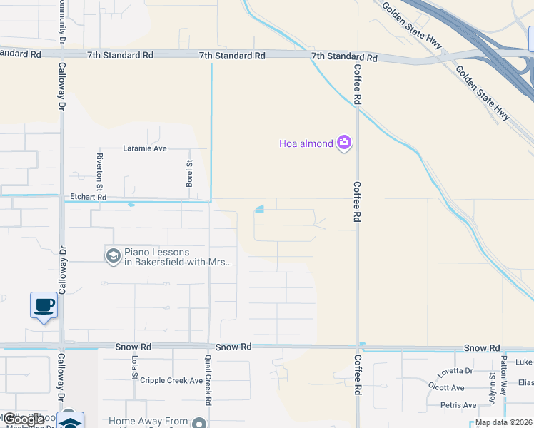 map of restaurants, bars, coffee shops, grocery stores, and more near 8506 Basalt Street in Bakersfield