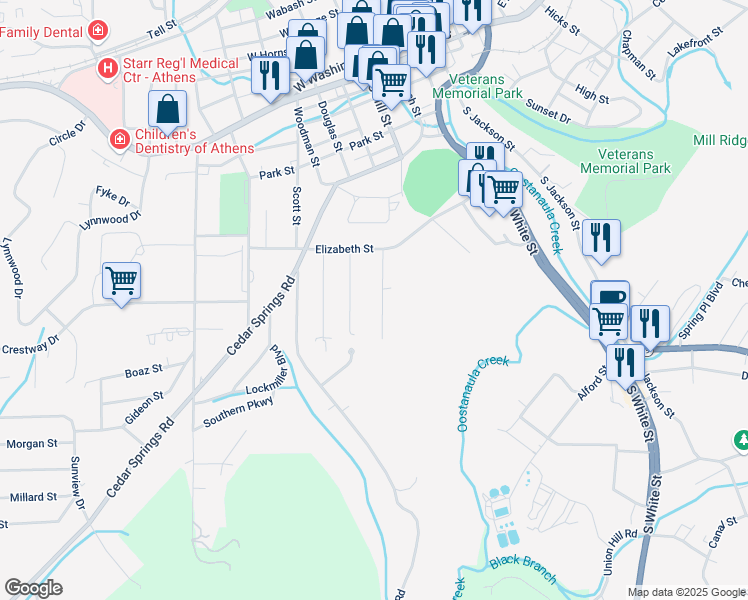 map of restaurants, bars, coffee shops, grocery stores, and more near 536 Charlotte Street in Athens