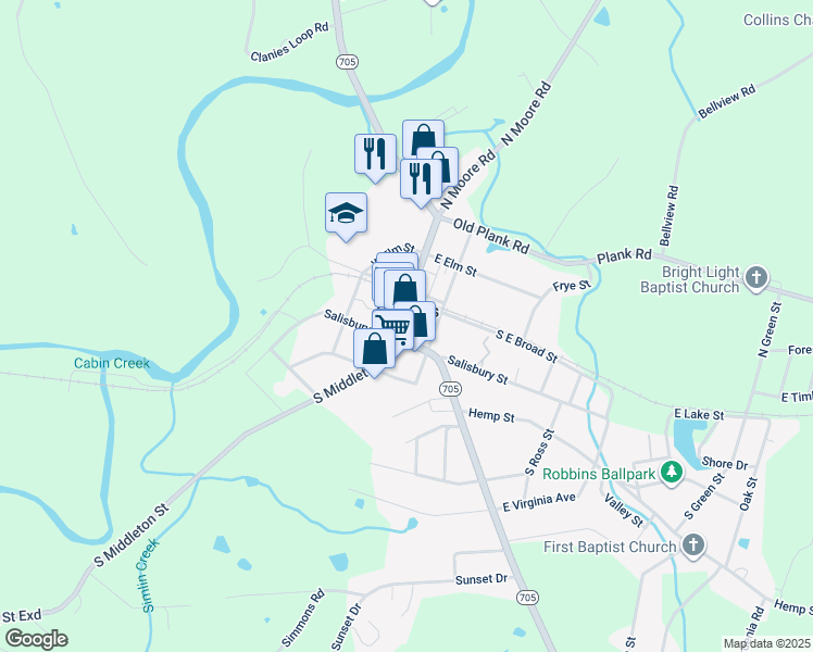 map of restaurants, bars, coffee shops, grocery stores, and more near 150 South Middleton Street in Robbins