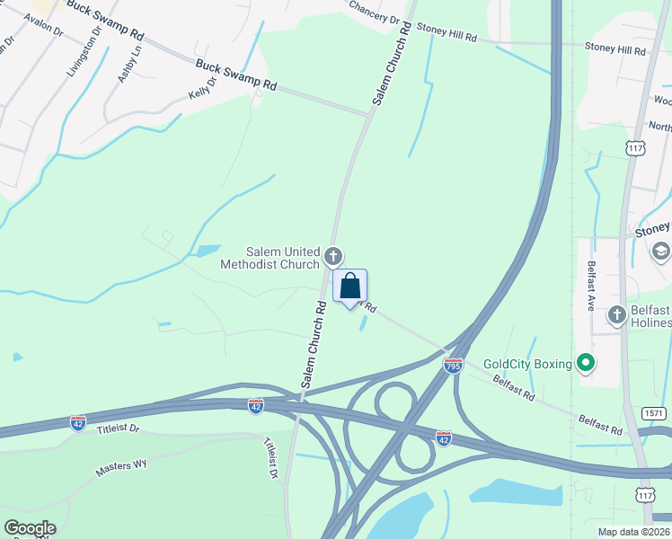 map of restaurants, bars, coffee shops, grocery stores, and more near 2706 Salem Church Road in Goldsboro