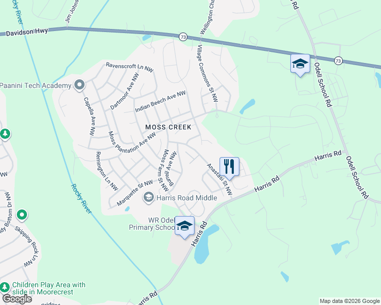 map of restaurants, bars, coffee shops, grocery stores, and more near 9415 McLaren Court Northwest in Concord