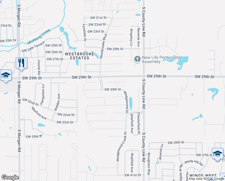 map of restaurants, bars, coffee shops, grocery stores, and more near 9120 Southwest 31st Street in Oklahoma City