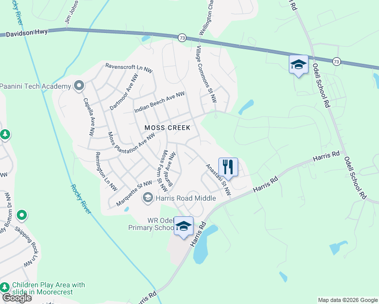 map of restaurants, bars, coffee shops, grocery stores, and more near 9415 McLaren Court Northwest in Concord