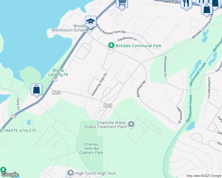 map of restaurants, bars, coffee shops, grocery stores, and more near 7926 Ashby Glen Drive in Huntersville
