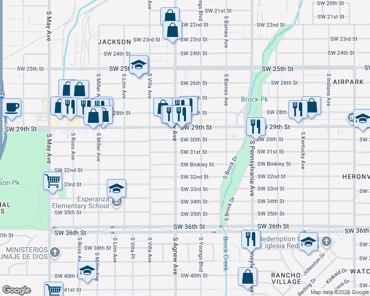 map of restaurants, bars, coffee shops, grocery stores, and more near 2336 Southwest 31st Street in Oklahoma City