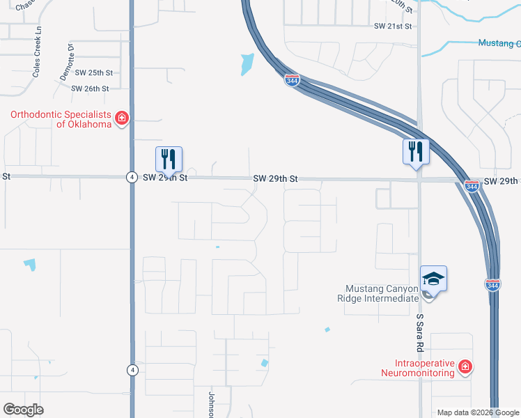 map of restaurants, bars, coffee shops, grocery stores, and more near 3029 Brookstone Pass Drive in Yukon