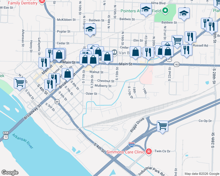 map of restaurants, bars, coffee shops, grocery stores, and more near 9 Cowden Court in Van Buren