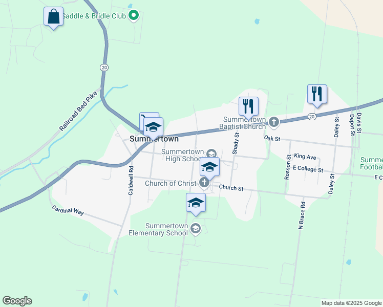 map of restaurants, bars, coffee shops, grocery stores, and more near 103 Corbin Street in Summertown
