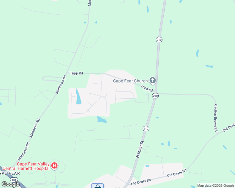 map of restaurants, bars, coffee shops, grocery stores, and more near 269 Tripp Road in Lillington